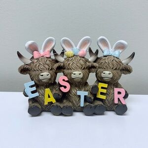 New Hobby Lobby Easter Highland Cow Ceramic Figurine, Trio of Cows